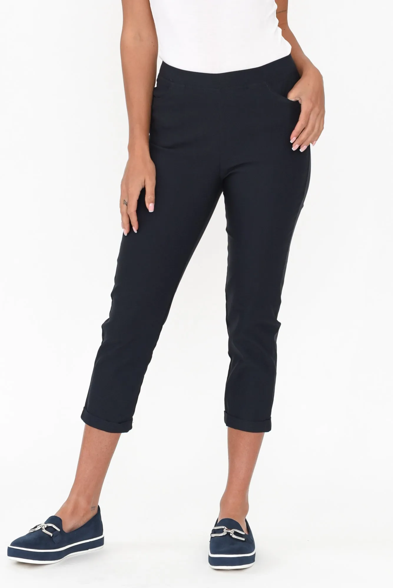 Jensen Navy Cotton Stretch Pants sold by Blue Bungalow