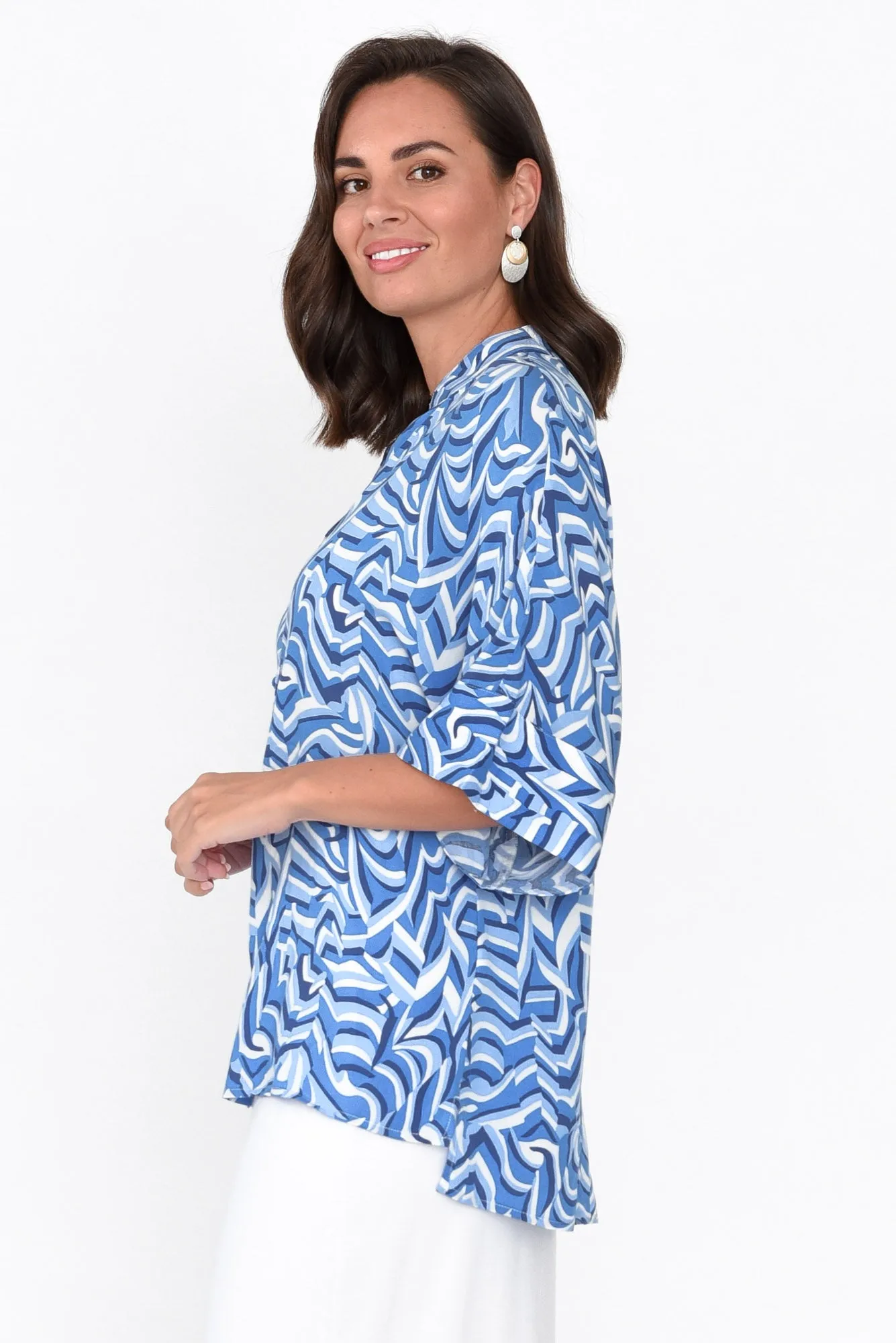 Yancy Blue Swirl V Neck Shirt sold by Blue Bungalow product image thumbnail 4