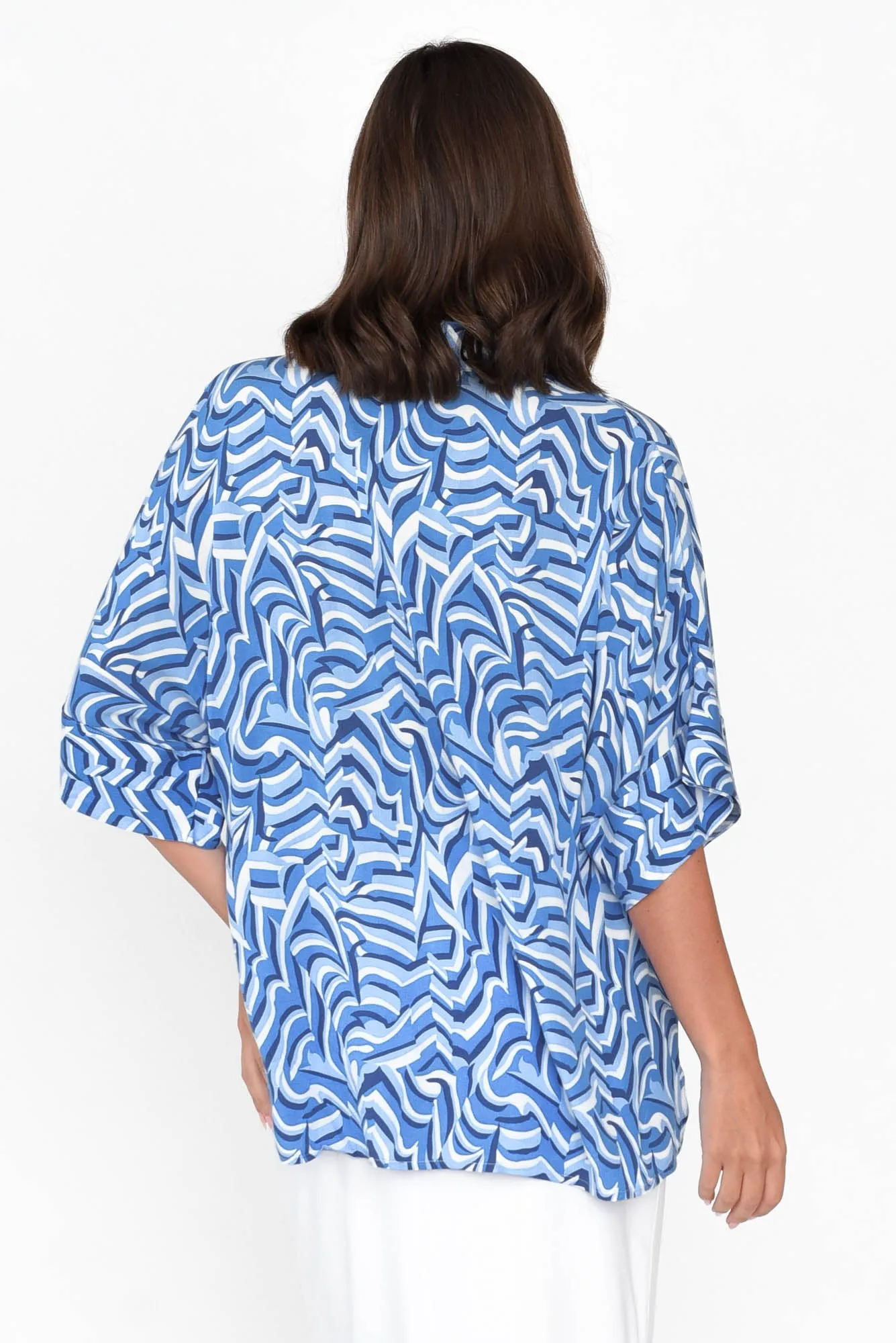 Yancy Blue Swirl V Neck Shirt sold by Blue Bungalow product image thumbnail 5