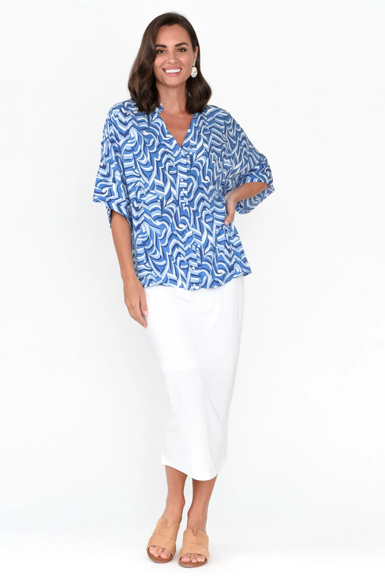 Yancy Blue Swirl V Neck Shirt sold by Blue Bungalow product image thumbnail 3