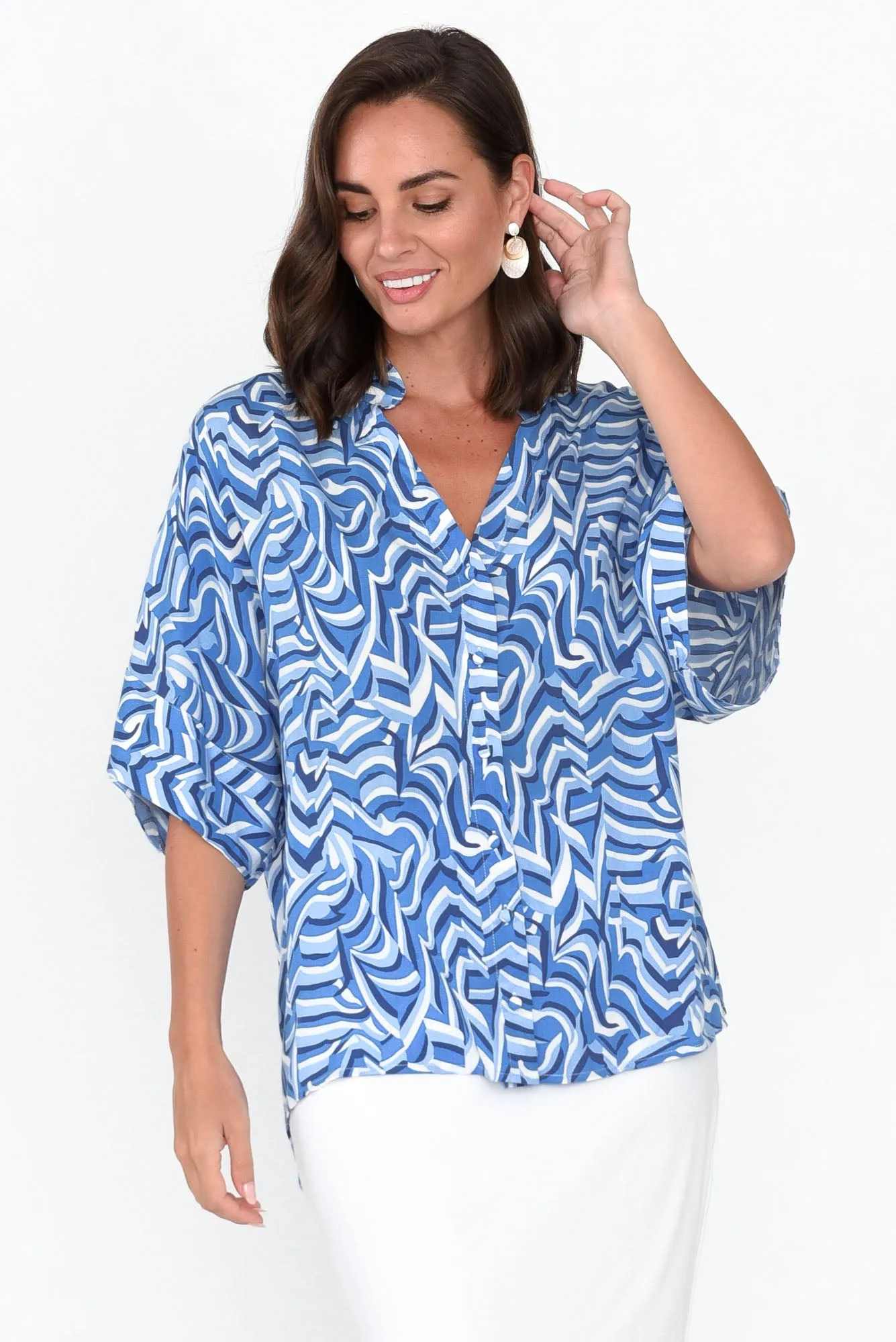 Yancy Blue Swirl V Neck Shirt sold by Blue Bungalow product image thumbnail 2