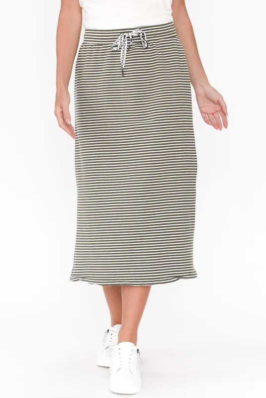 Travel Khaki Stripe Cotton Maxi Skirt sold by Blue Bungalow