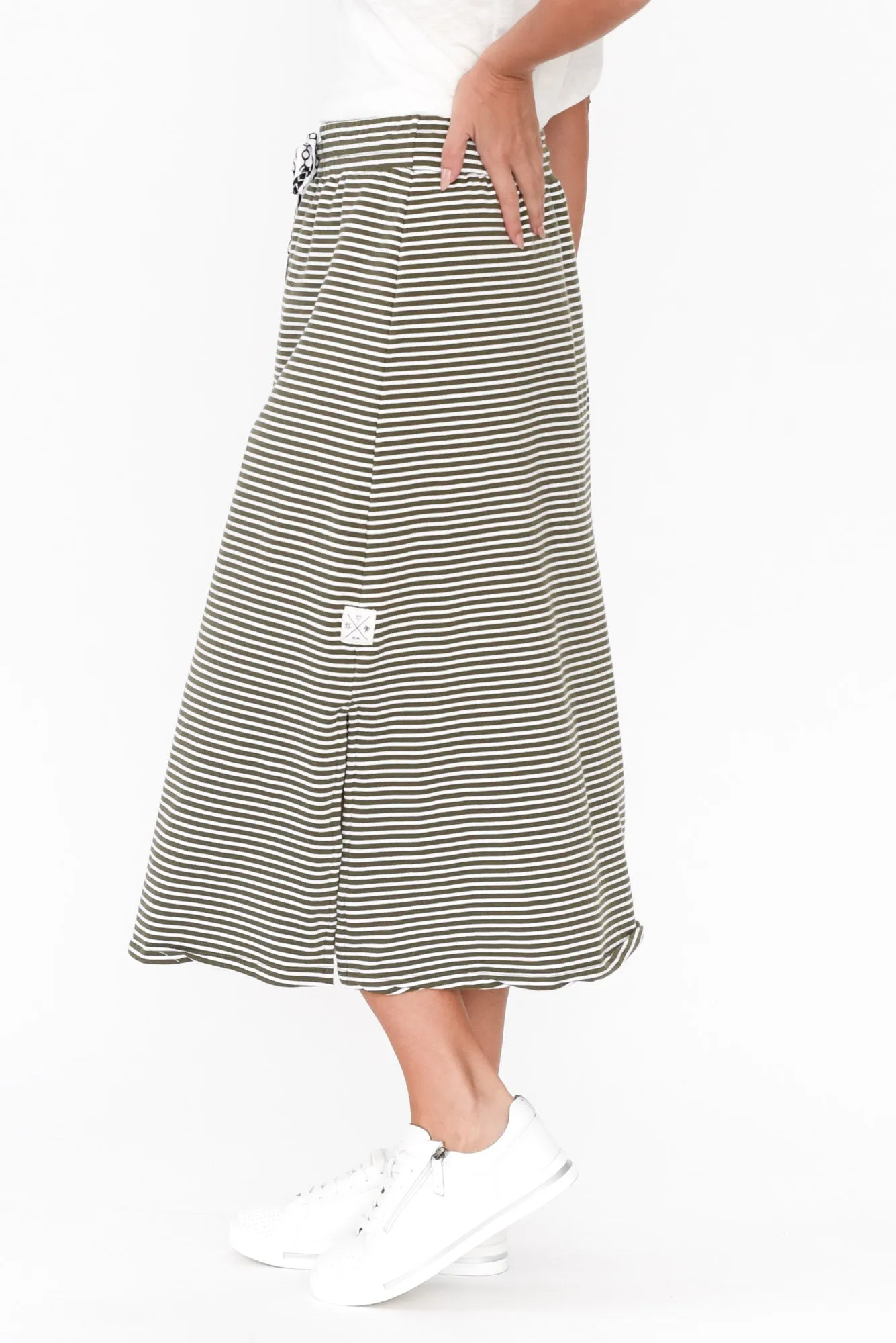 Travel Khaki Stripe Cotton Maxi Skirt sold by Blue Bungalow product image thumbnail 3