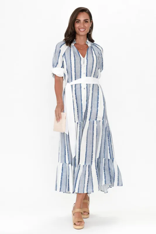 Scala Blue Stripe Linen Blend Dress sold by Blue Bungalow