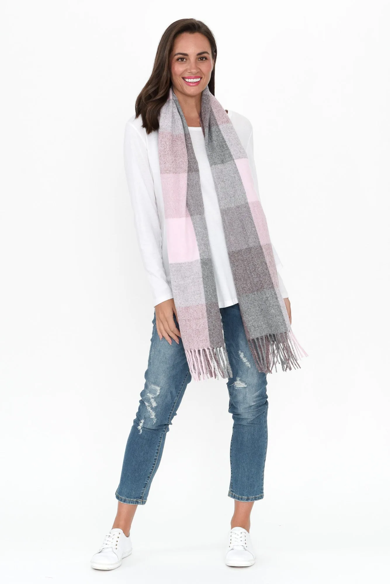 Amin Pink Check Tassel Scarf sold by Blue Bungalow product image thumbnail 2
