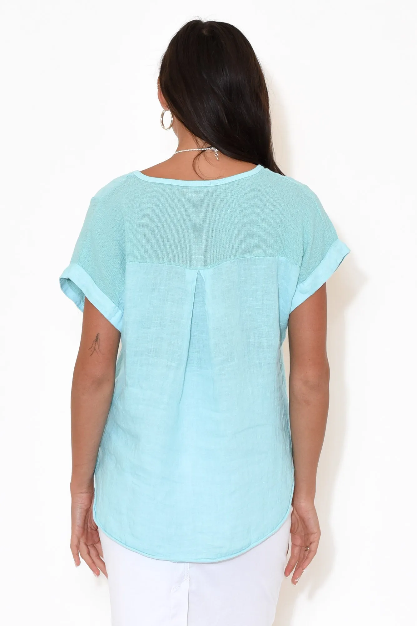 Dorian Turquoise Linen Cotton Top sold by Blue Bungalow product image thumbnail 3