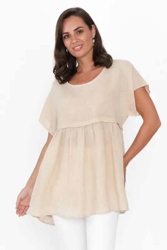 Elden Beige Linen Top sold by Blue Bungalow