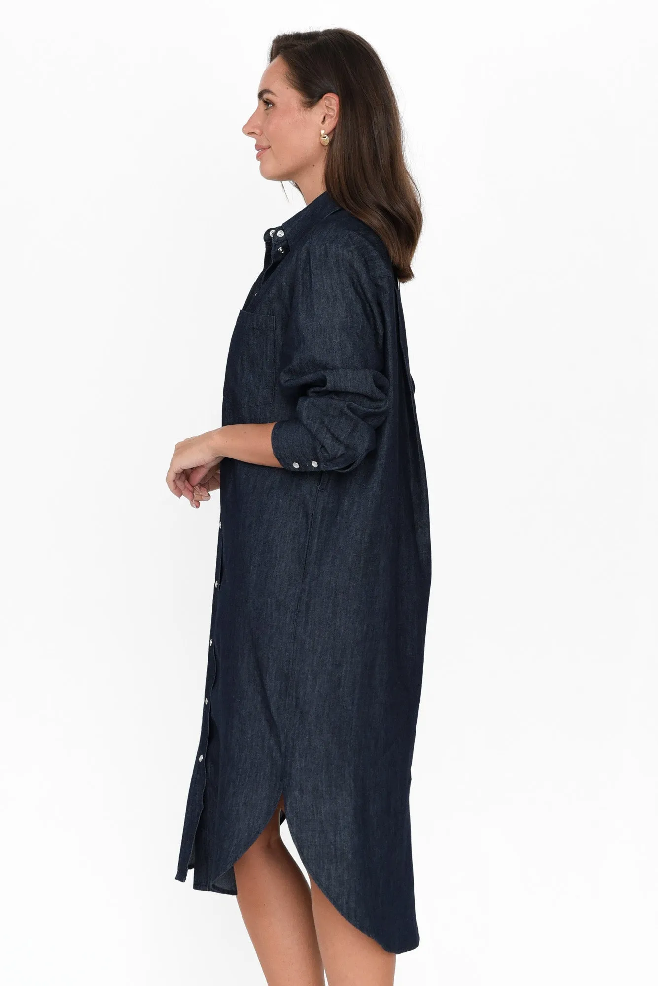 Demi Dark Denim Cotton Tie Dress sold by Blue Bungalow product image thumbnail 3