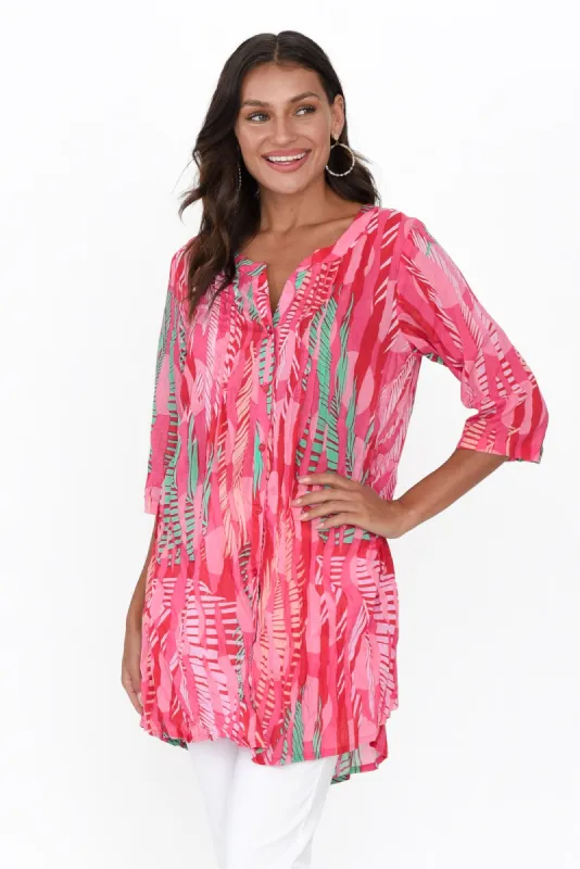 Indra Pink Foliage Cotton Tunic Top sold by Blue Bungalow