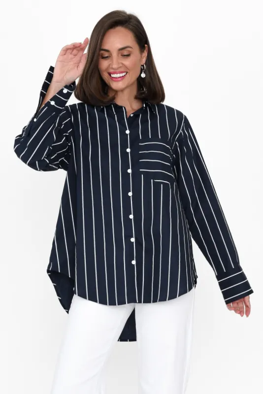 Gatsby Navy Stripe Cotton Shirt sold by Blue Bungalow