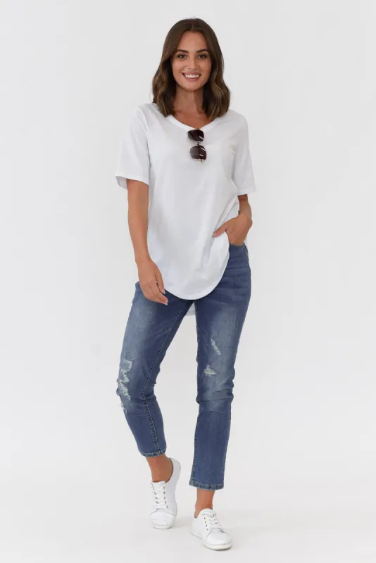 Zadie Distressed Blue Stretch Jeans sold by Blue Bungalow