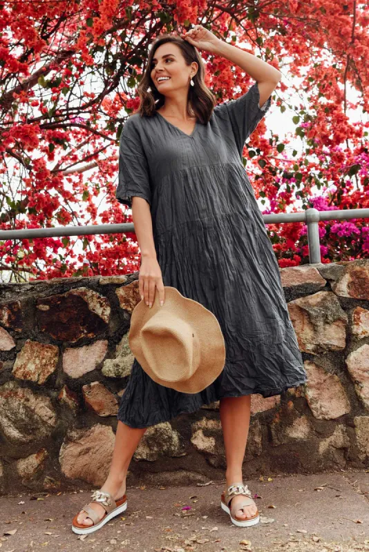 Embry Ash Grey Crinkle Cotton Dress sold by Blue Bungalow