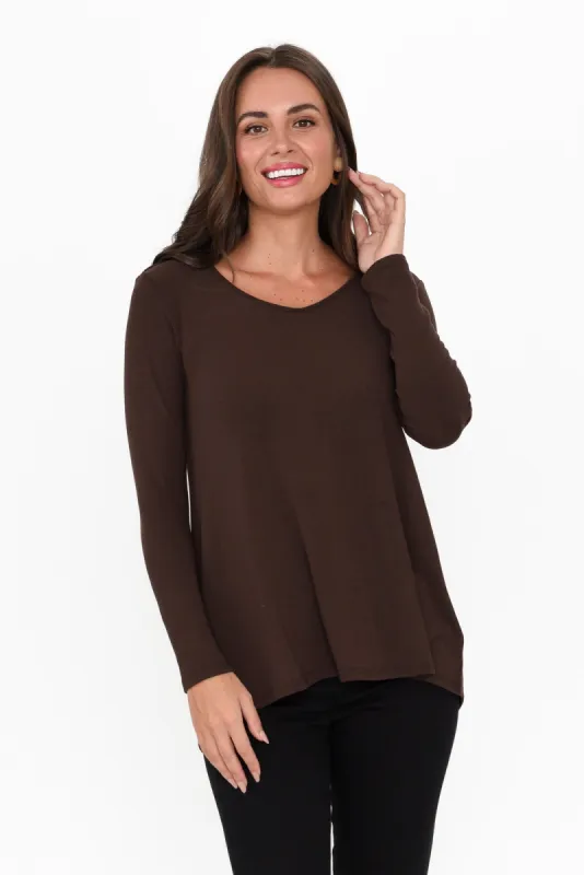 Shenali Chocolate Long Sleeve Swing Top sold by Blue Bungalow