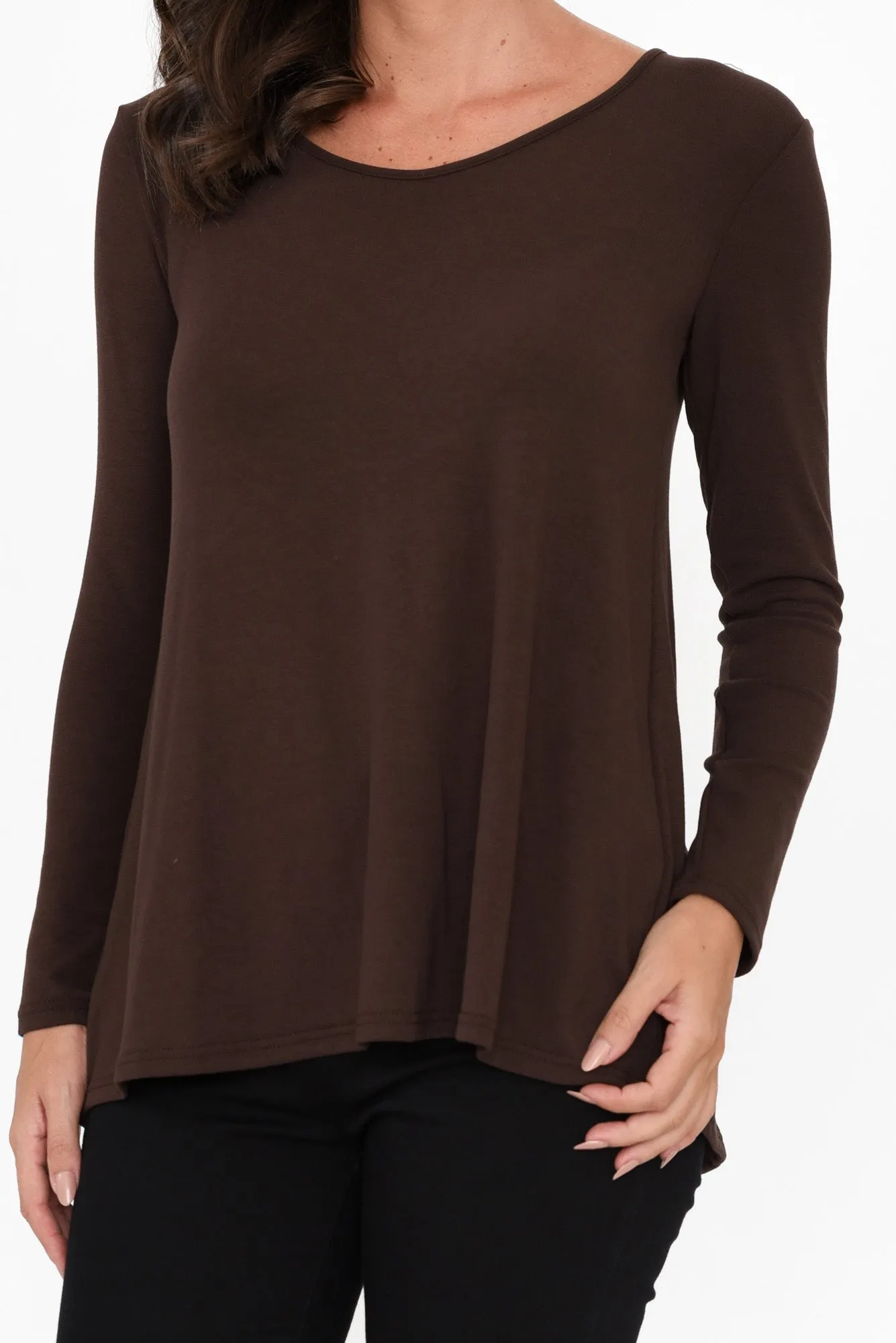 Shenali Chocolate Long Sleeve Swing Top sold by Blue Bungalow product image thumbnail 5