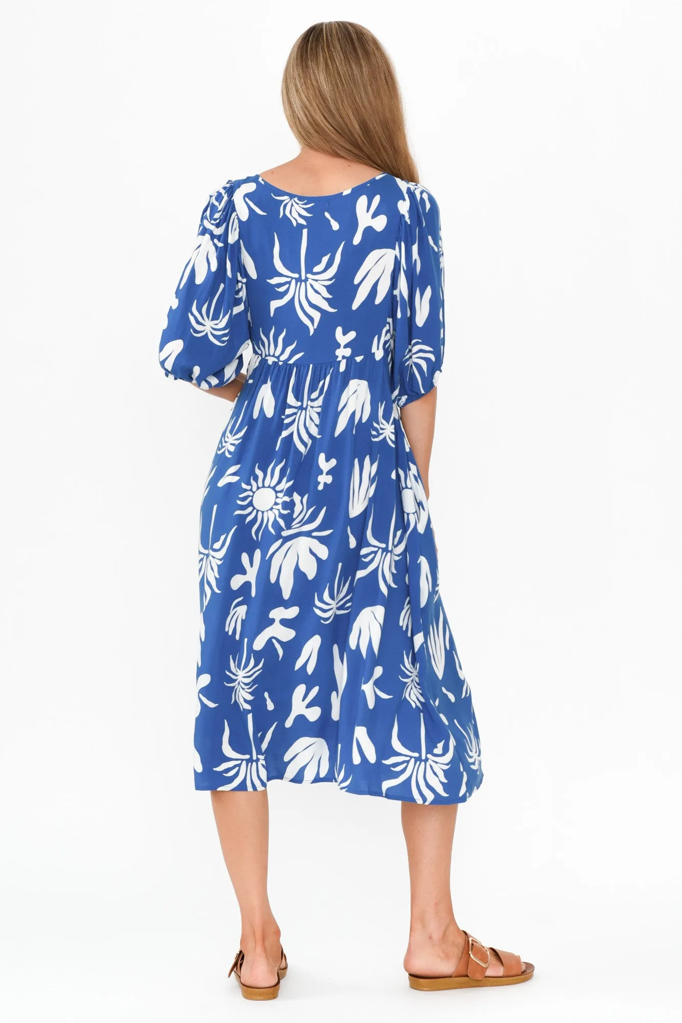Kacey Blue Tropical Button Dress sold by Blue Bungalow product image thumbnail 4
