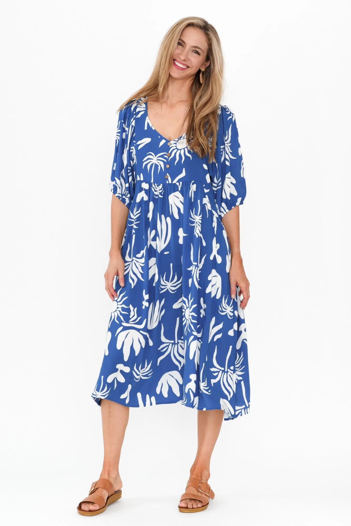 Kacey Blue Tropical Button Dress sold by Blue Bungalow product image thumbnail 2