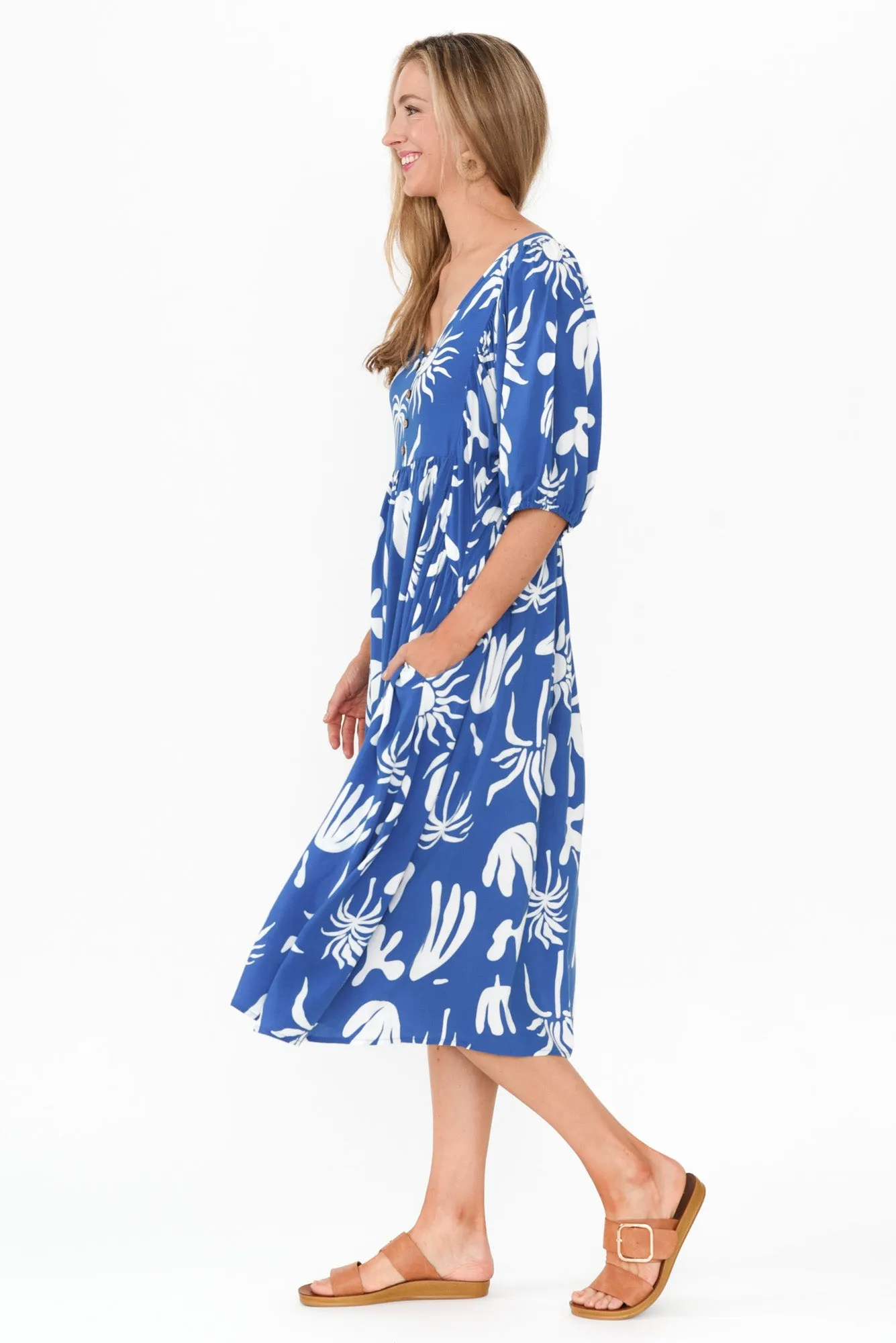 Kacey Blue Tropical Button Dress sold by Blue Bungalow product image thumbnail 3