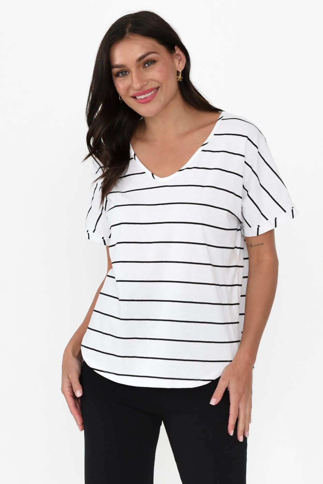 Toronto White Stripe Cotton Tee sold by Blue Bungalow