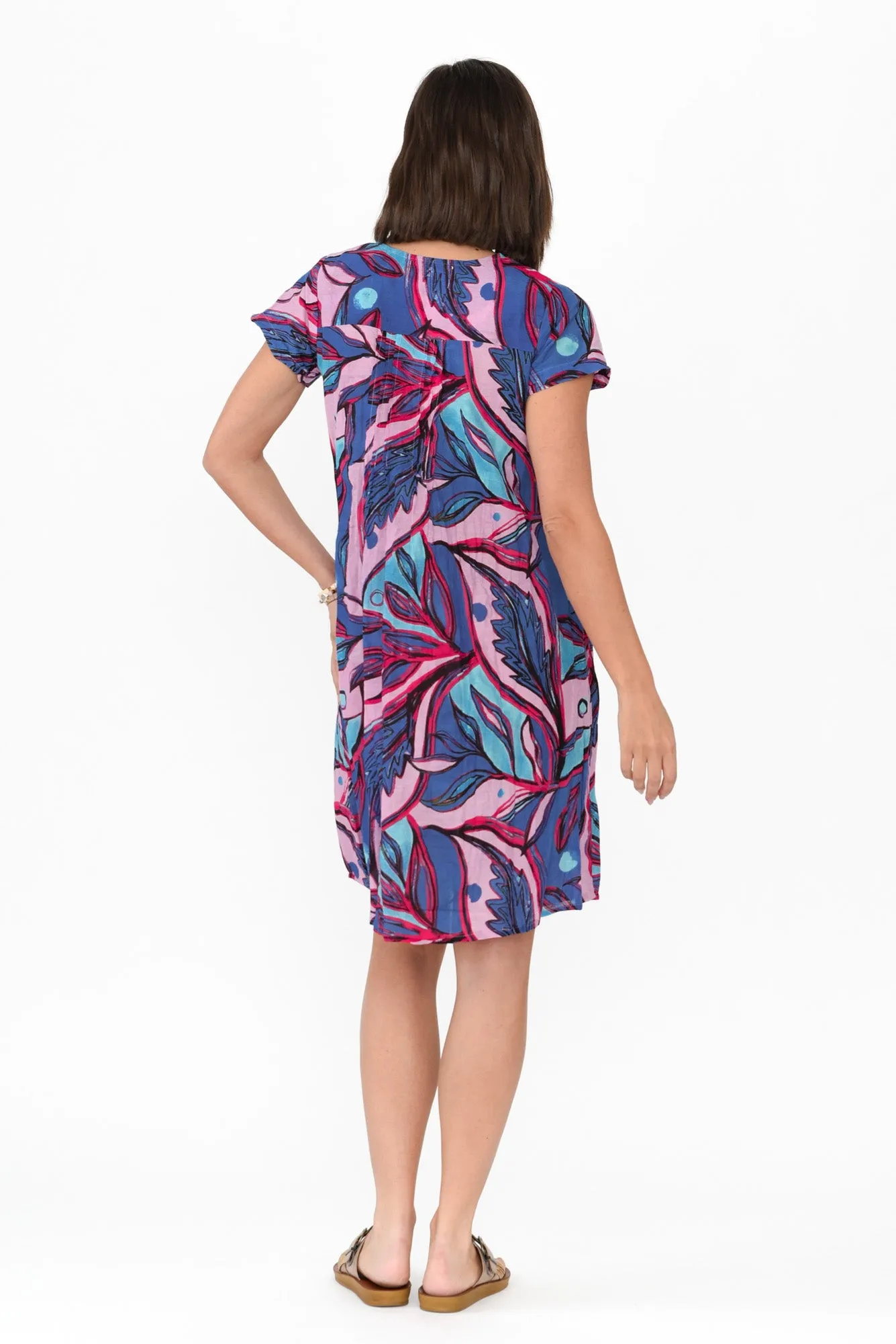 Sabina Pink Botanical Crinkle Cotton Dress sold by Blue Bungalow product image thumbnail 4