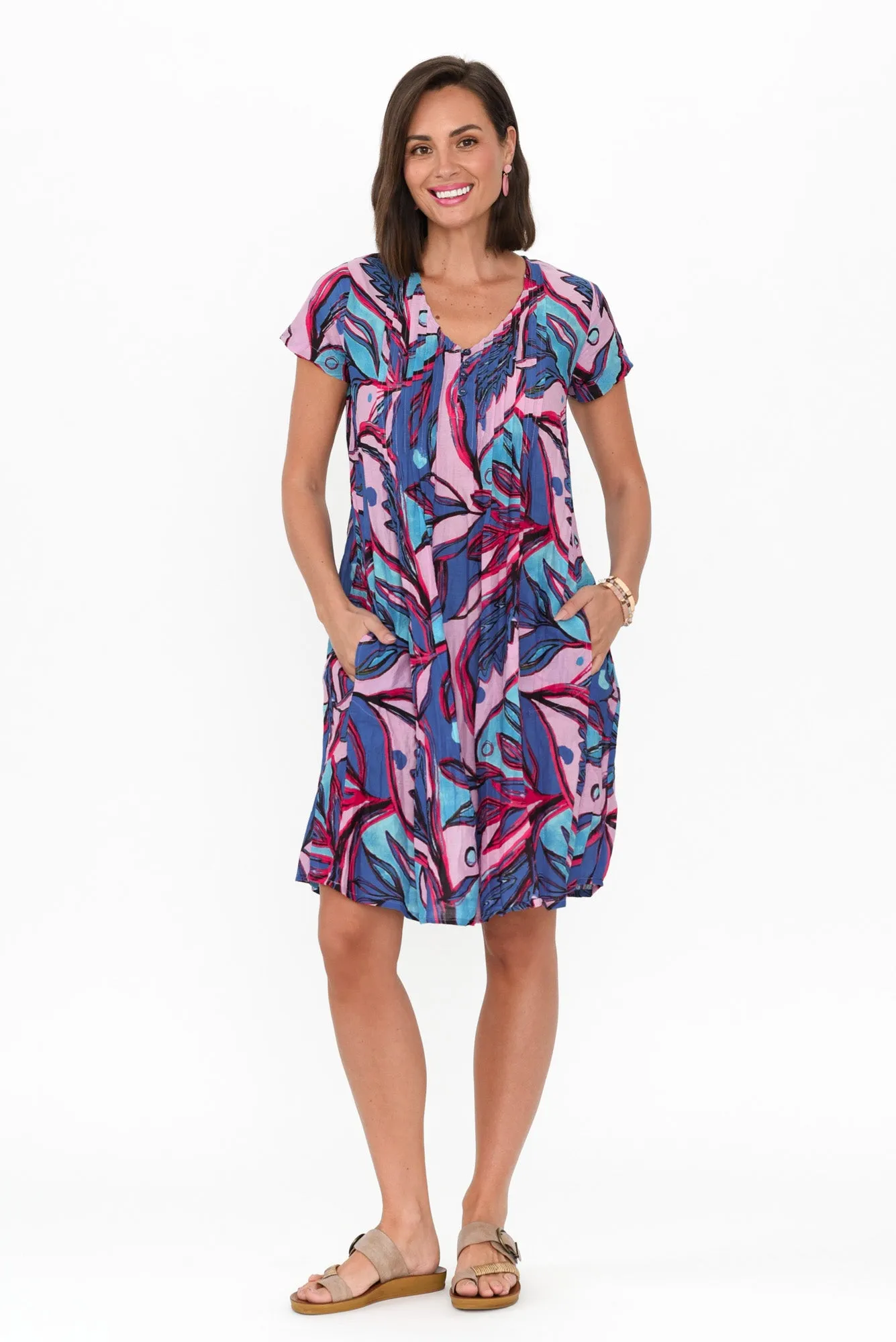 Sabina Pink Botanical Crinkle Cotton Dress sold by Blue Bungalow product image thumbnail 2