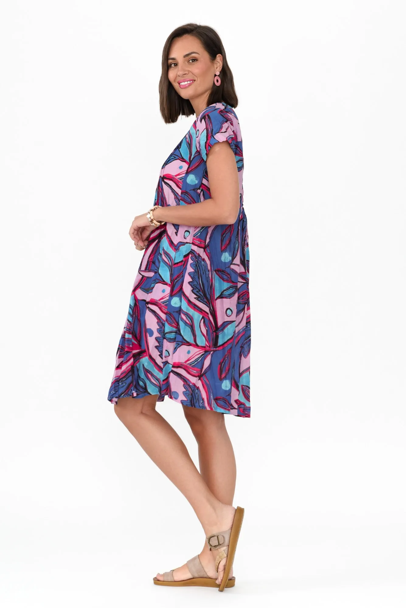 Sabina Pink Botanical Crinkle Cotton Dress sold by Blue Bungalow product image thumbnail 3