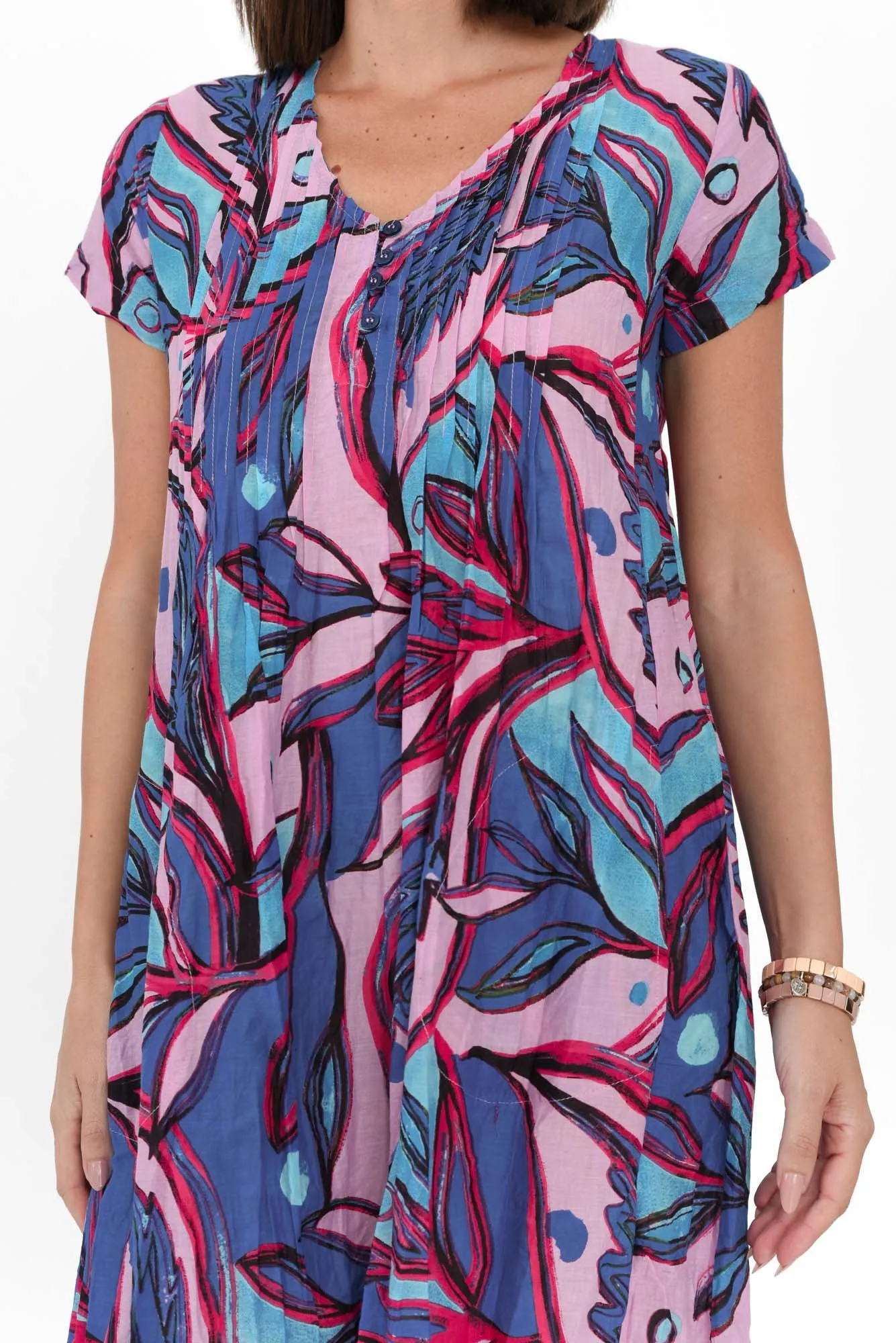 Sabina Pink Botanical Crinkle Cotton Dress sold by Blue Bungalow product image thumbnail 5