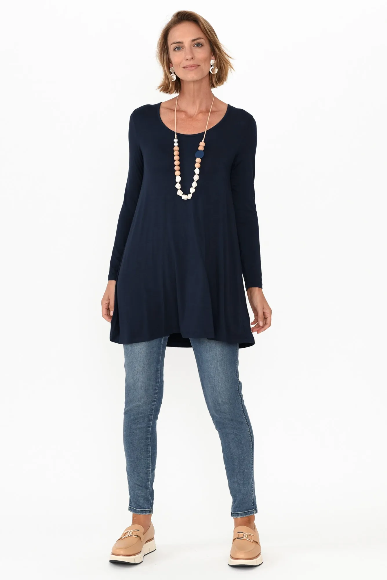 Leanne Dark Navy Bamboo Tunic Top sold by Blue Bungalow product image thumbnail 3
