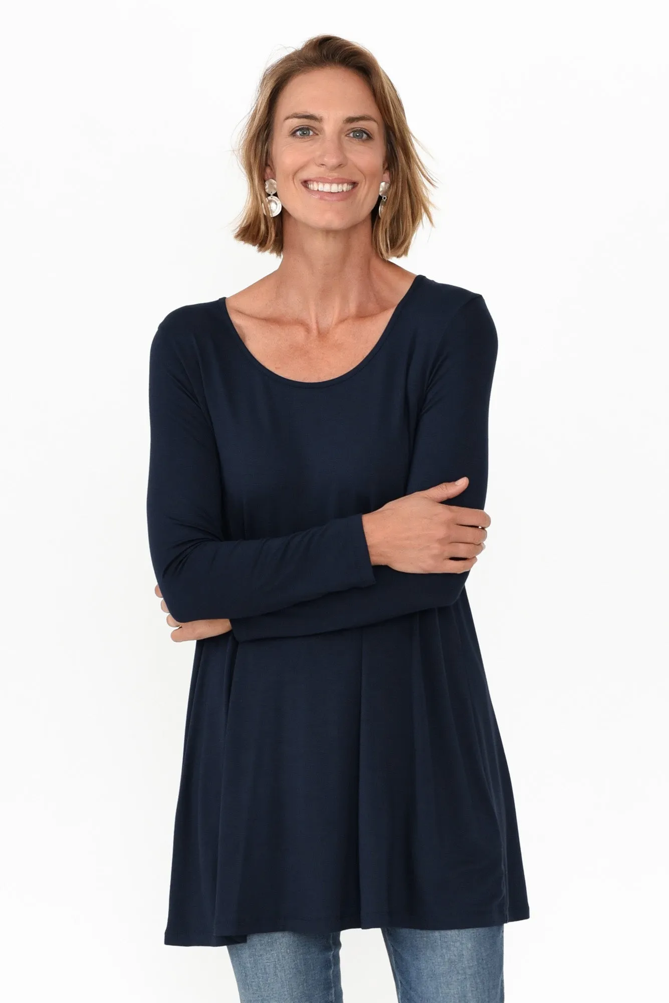 Leanne Dark Navy Bamboo Tunic Top sold by Blue Bungalow product image thumbnail 2
