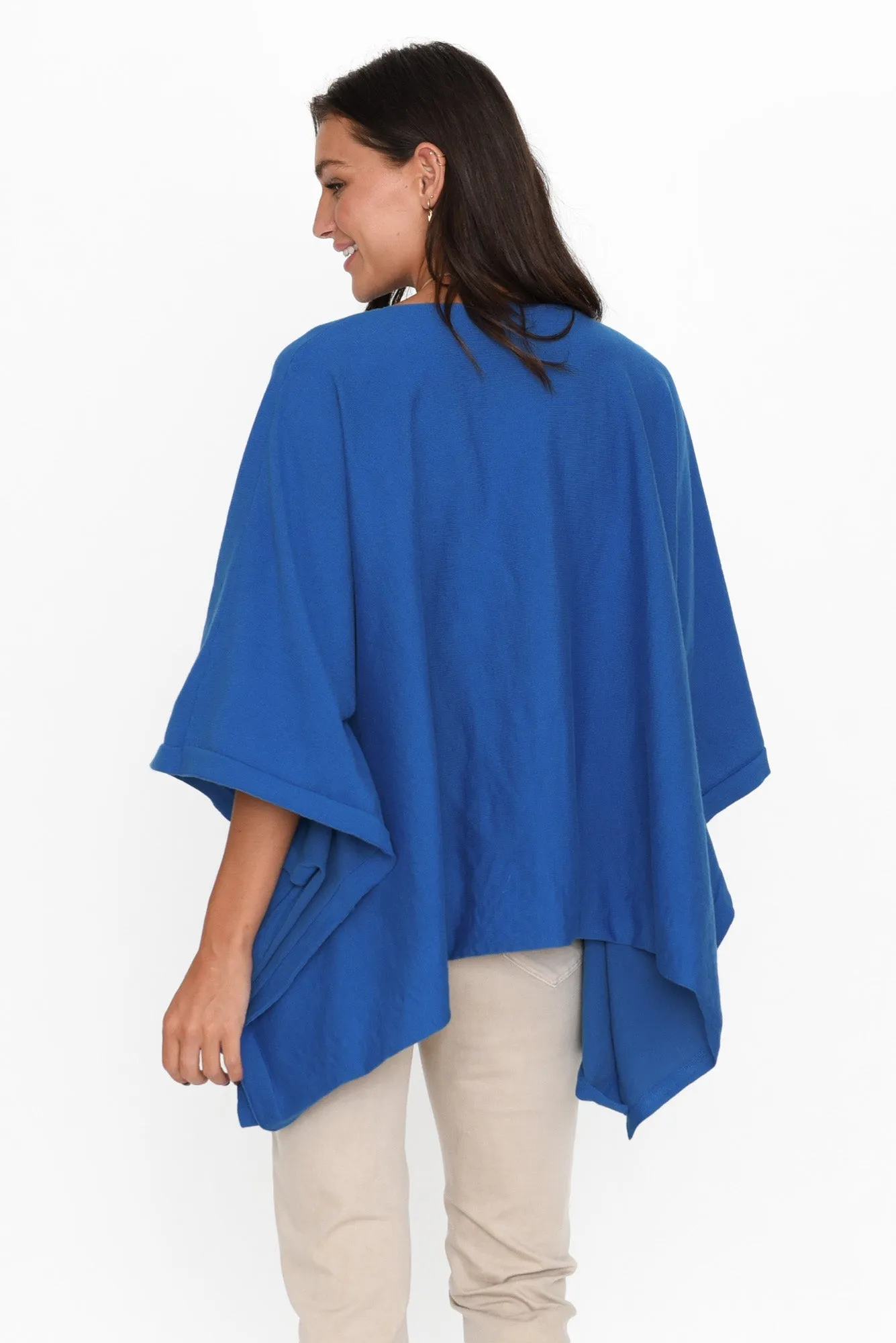Kendi Cobalt Cotton Blend Poncho sold by Blue Bungalow product image thumbnail 4