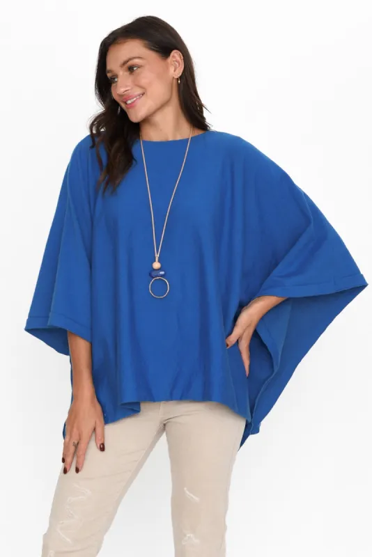 Kendi Cobalt Cotton Blend Poncho sold by Blue Bungalow