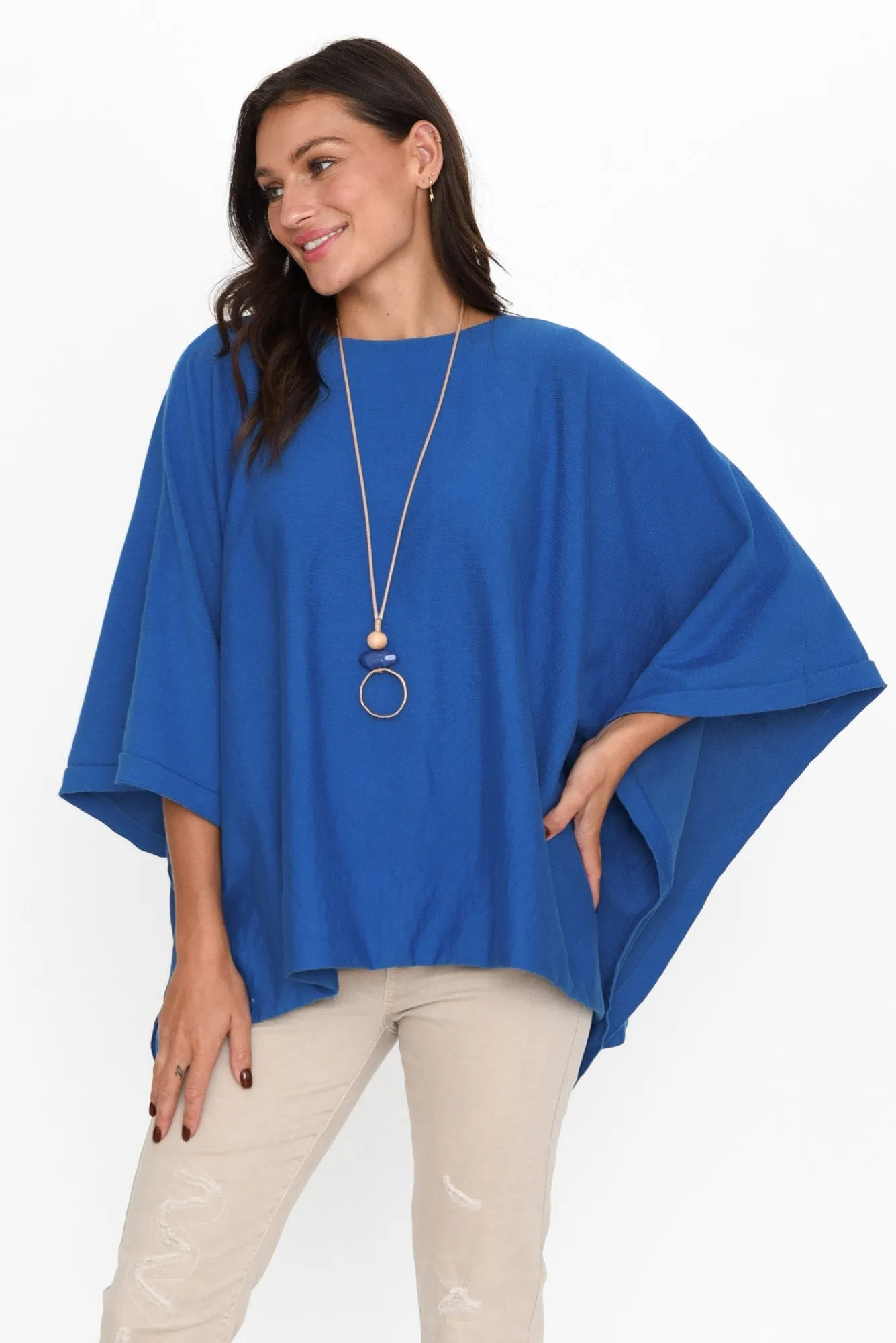 Kendi Cobalt Cotton Blend Poncho sold by Blue Bungalow