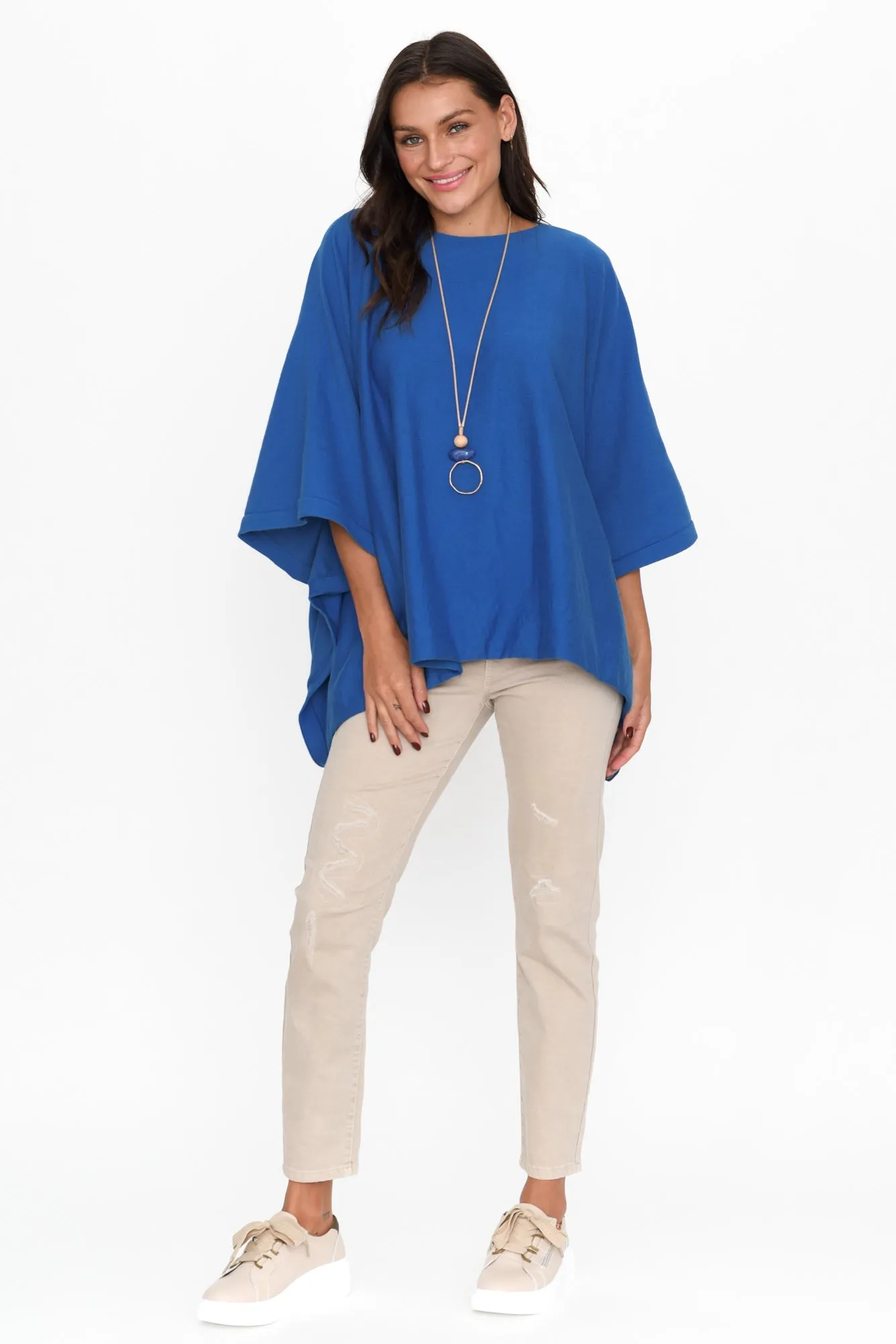 Kendi Cobalt Cotton Blend Poncho sold by Blue Bungalow product image thumbnail 2