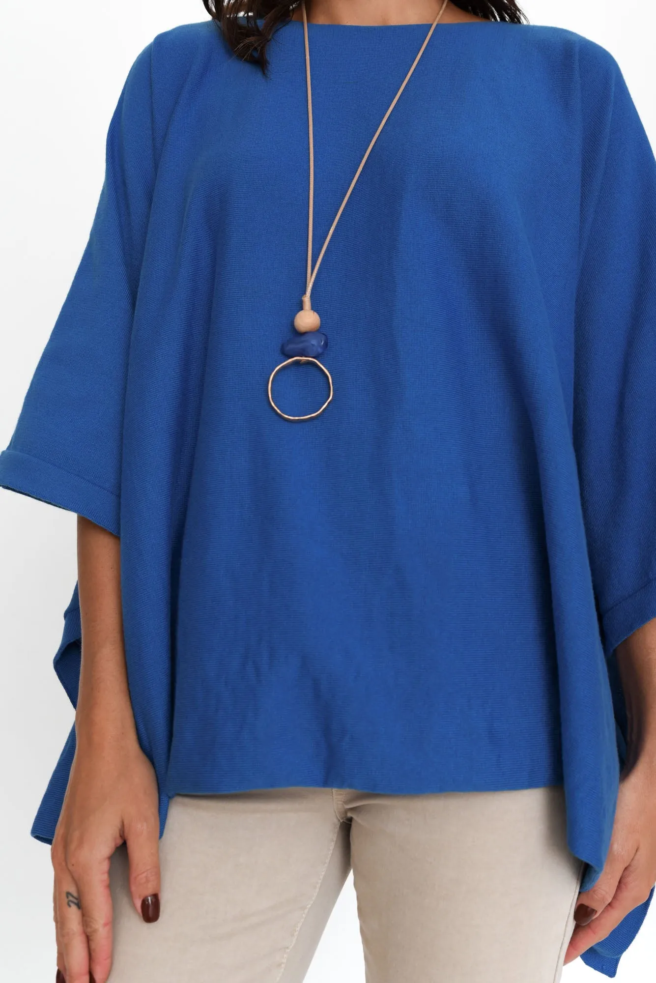 Kendi Cobalt Cotton Blend Poncho sold by Blue Bungalow product image thumbnail 5