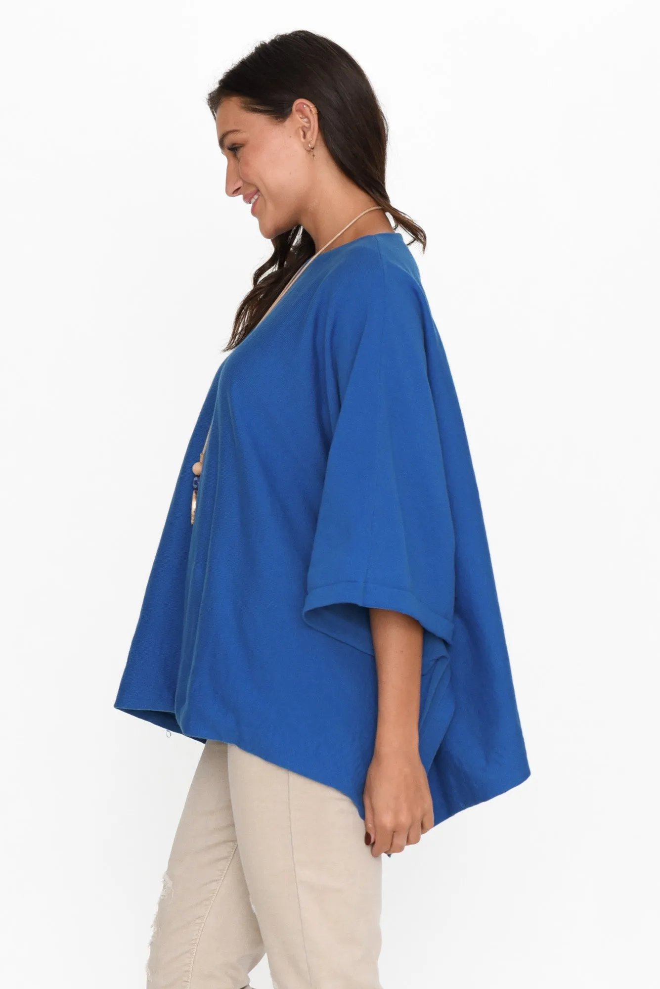 Kendi Cobalt Cotton Blend Poncho sold by Blue Bungalow product image thumbnail 3
