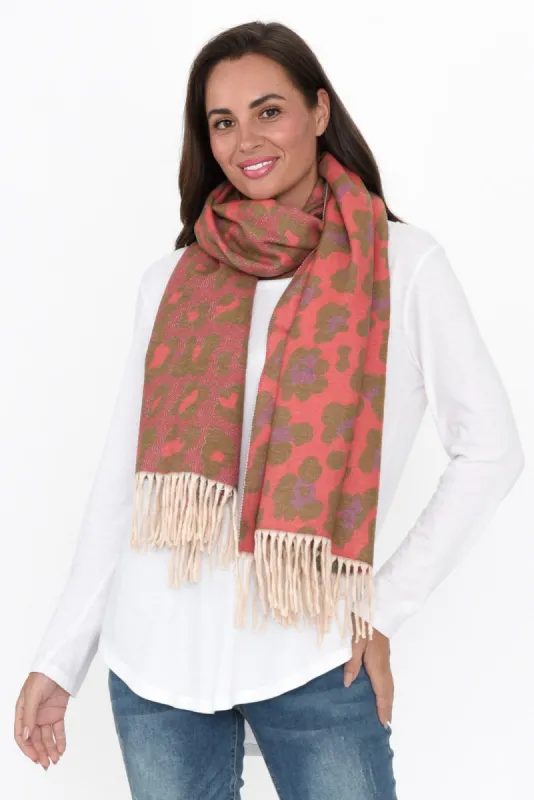 Marwa Pink Leopard Tassel Scarf sold by Blue Bungalow