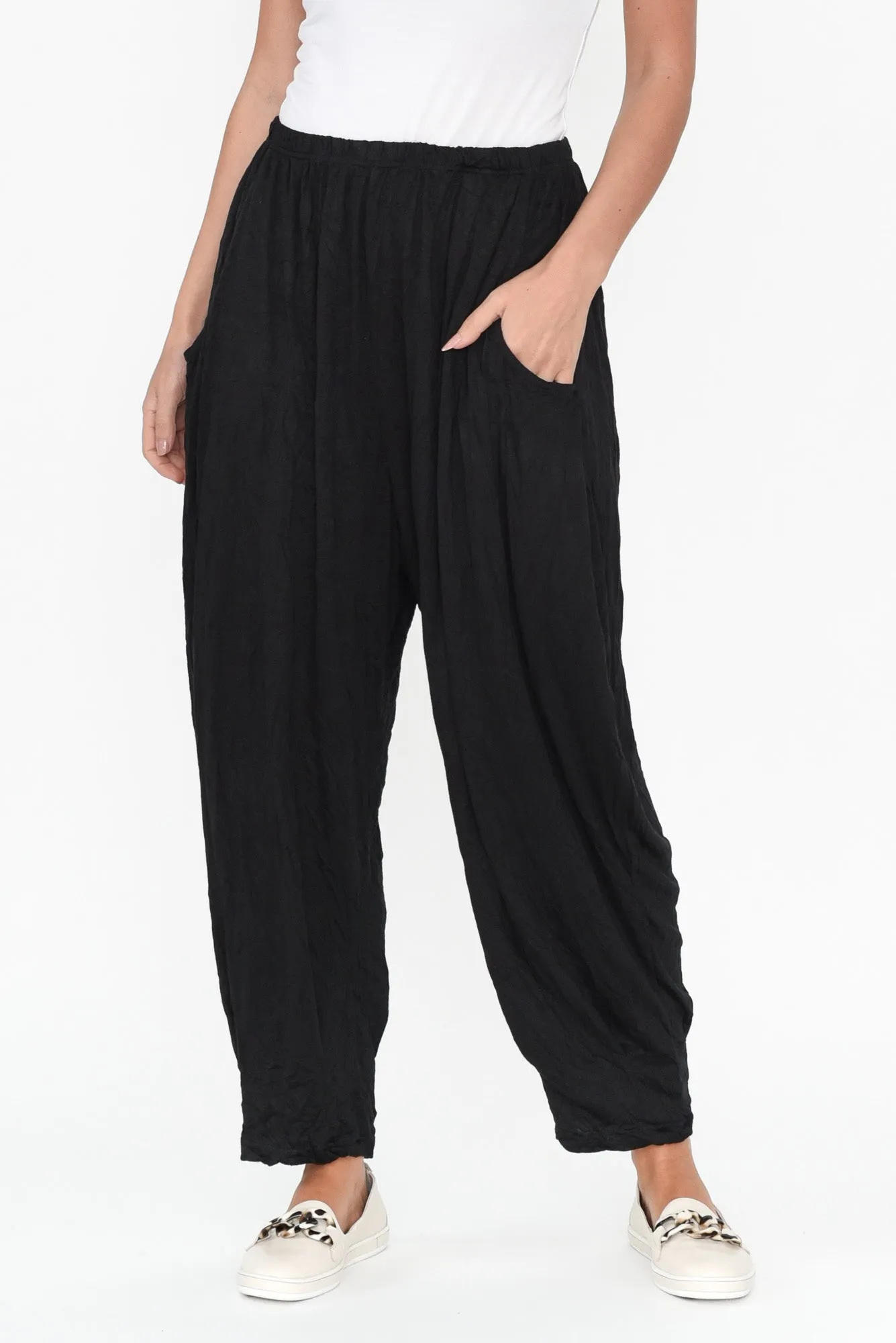 Rylee Black Crinkle Cotton Pants sold by Blue Bungalow product image thumbnail 2