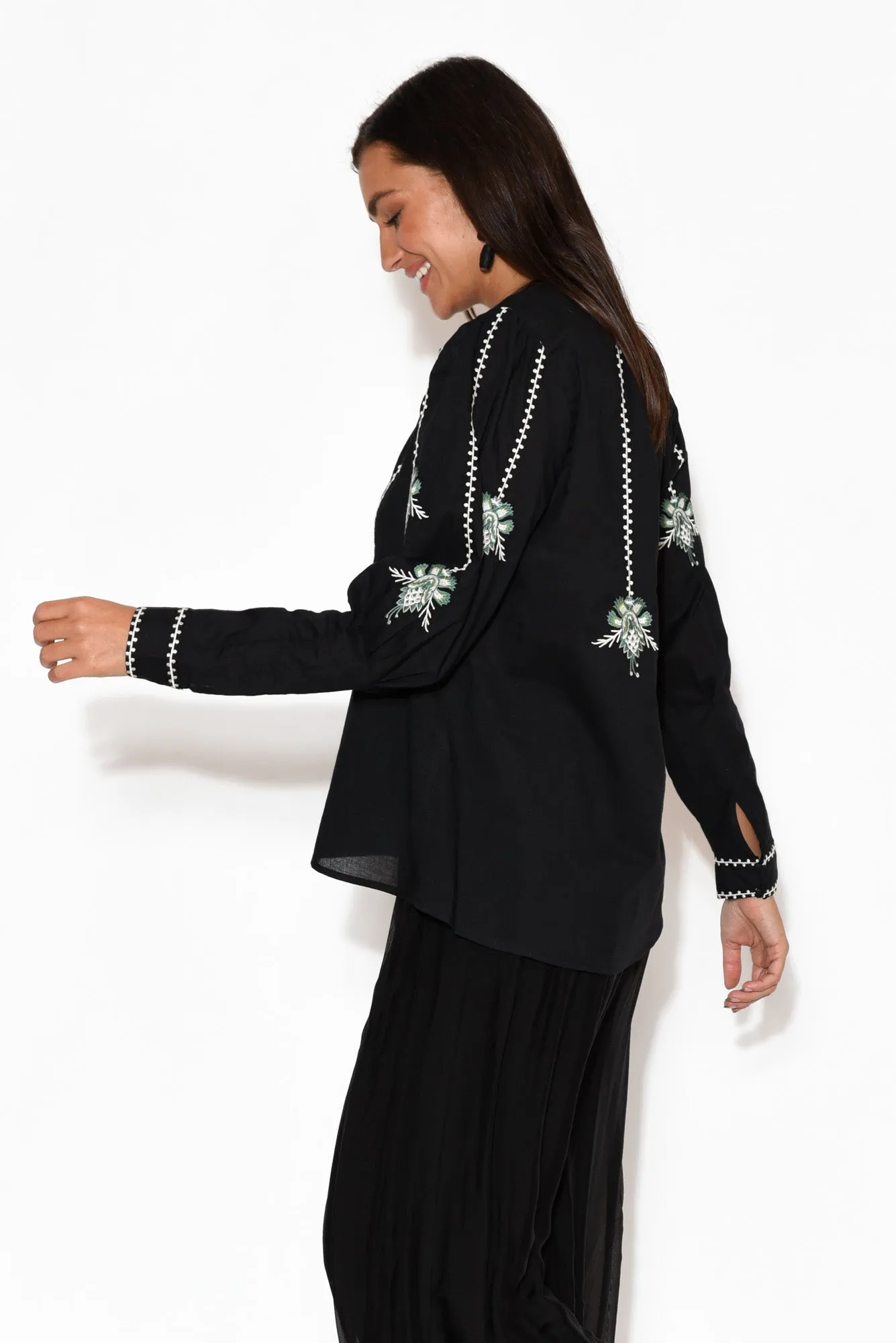 Grove Black Embroidered Bishop Sleeve Top sold by Blue Bungalow product image thumbnail 4