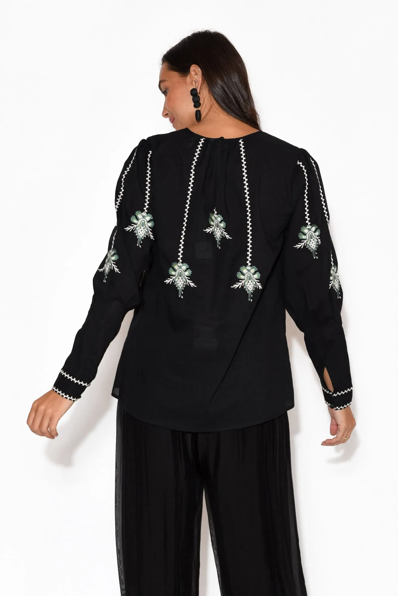 Grove Black Embroidered Bishop Sleeve Top sold by Blue Bungalow product image thumbnail 5