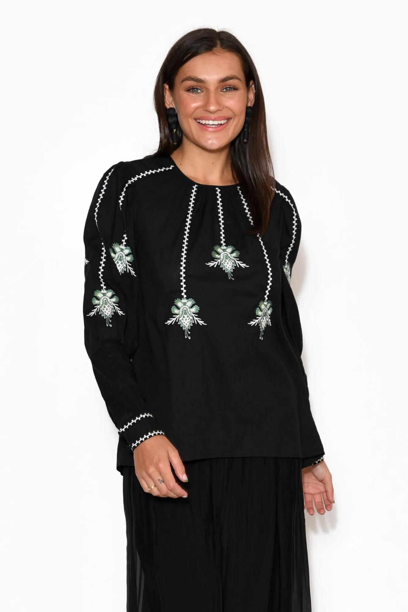 Grove Black Embroidered Bishop Sleeve Top sold by Blue Bungalow