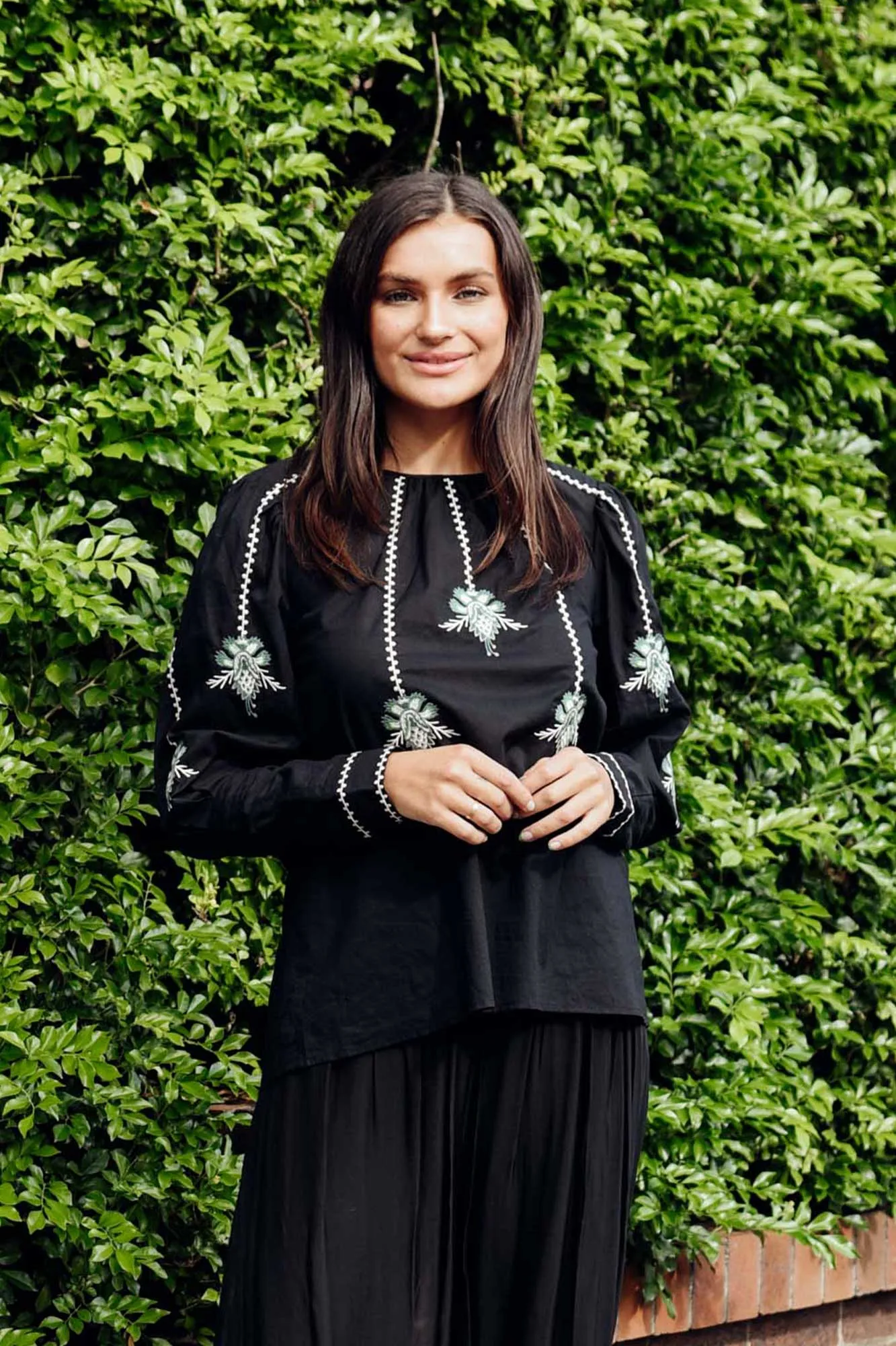 Grove Black Embroidered Bishop Sleeve Top sold by Blue Bungalow product image thumbnail 2