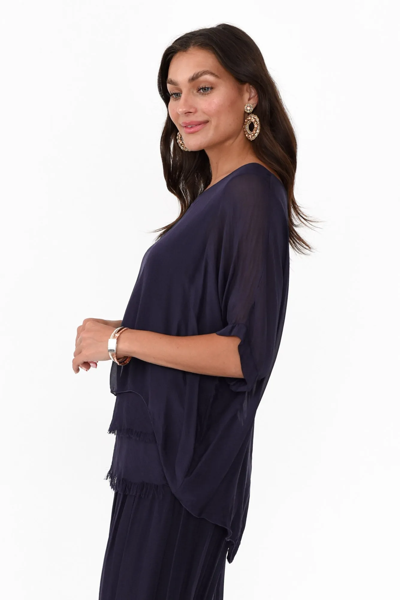 Talia Navy Silk Layer Top sold by Blue Bungalow product image thumbnail 5