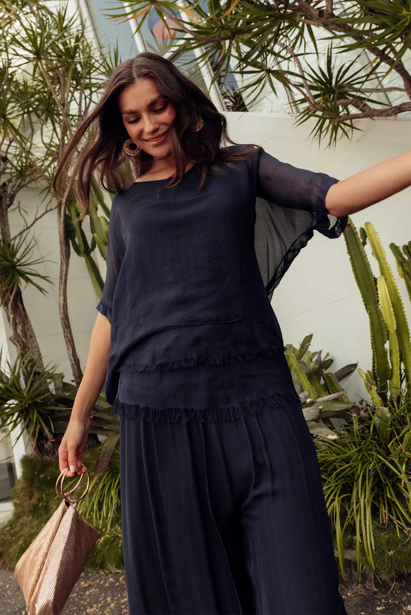 Talia Navy Silk Layer Top sold by Blue Bungalow product image thumbnail 2