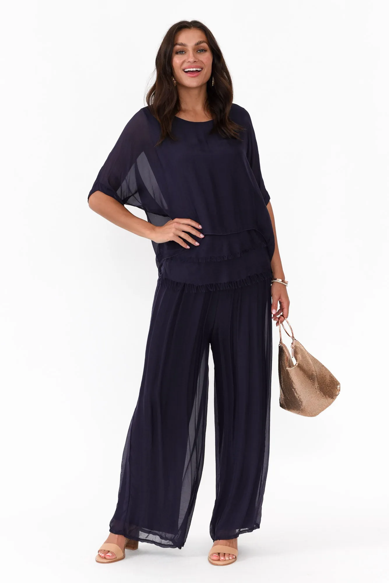 Talia Navy Silk Layer Top sold by Blue Bungalow product image thumbnail 3