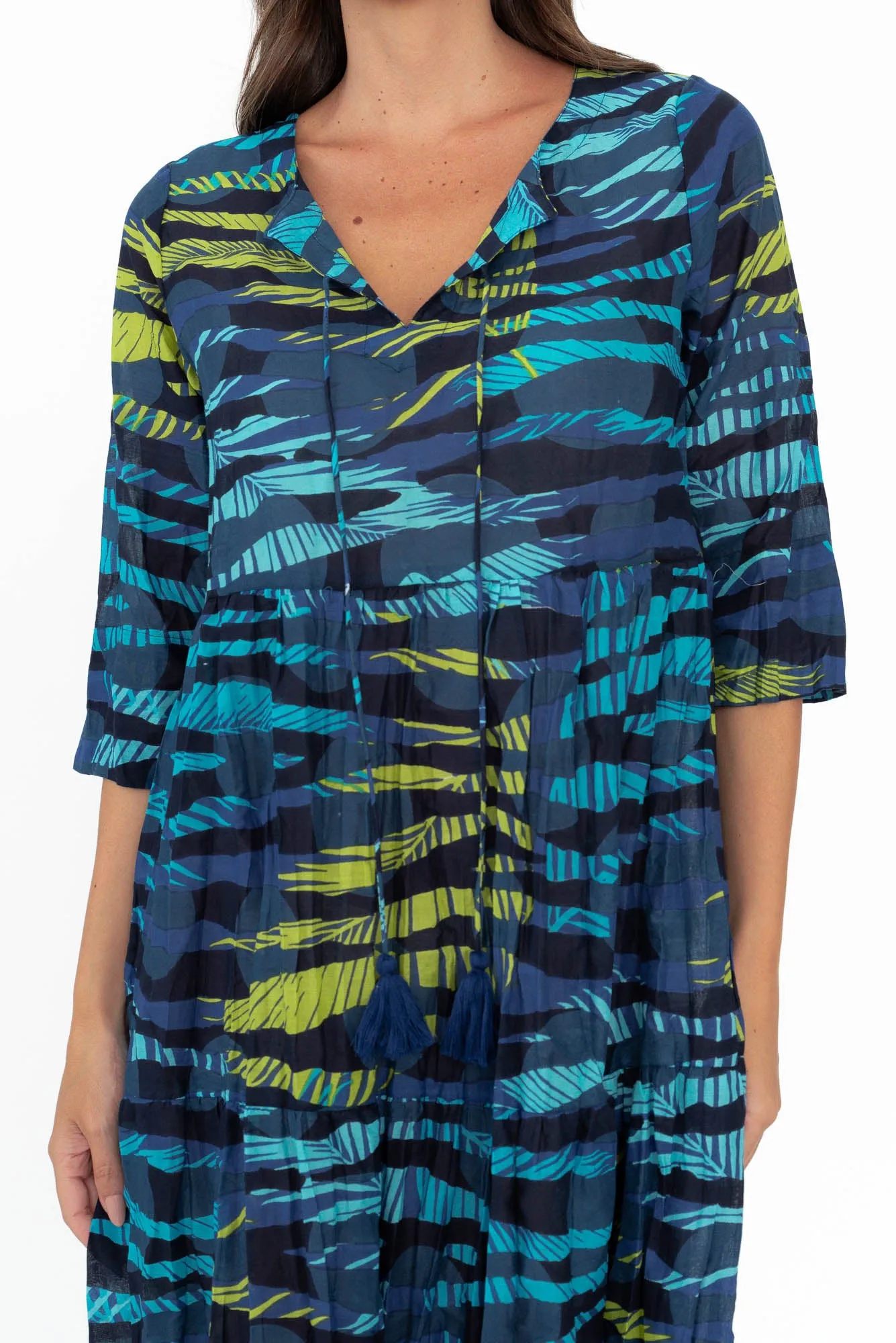 Milana Blue Foliage Crinkle Cotton Dress sold by Blue Bungalow product image thumbnail 5