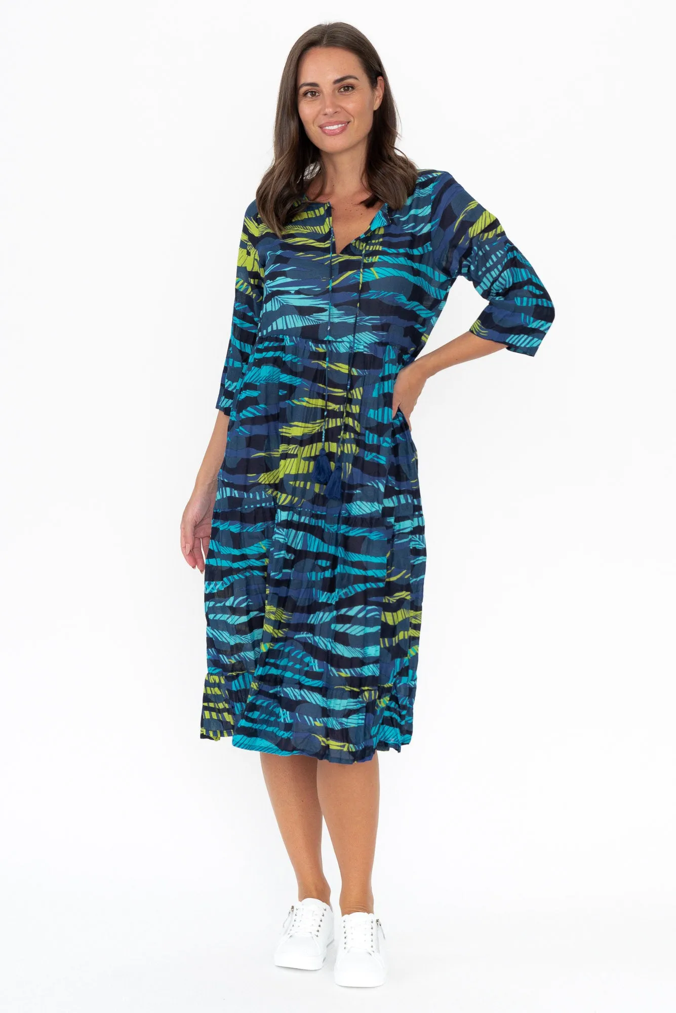 Milana Blue Foliage Crinkle Cotton Dress sold by Blue Bungalow product image thumbnail 2