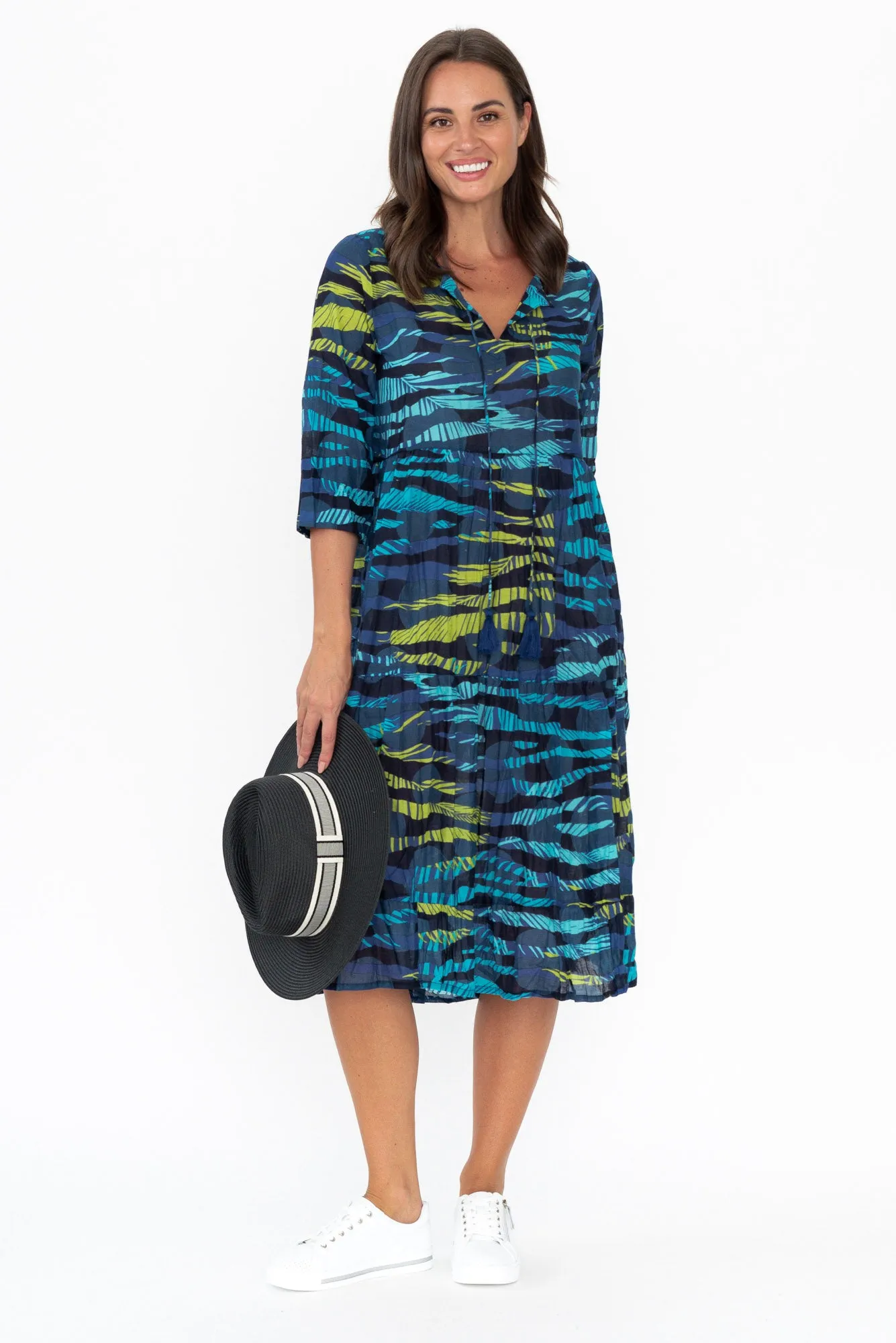 Milana Blue Foliage Crinkle Cotton Dress sold by Blue Bungalow
