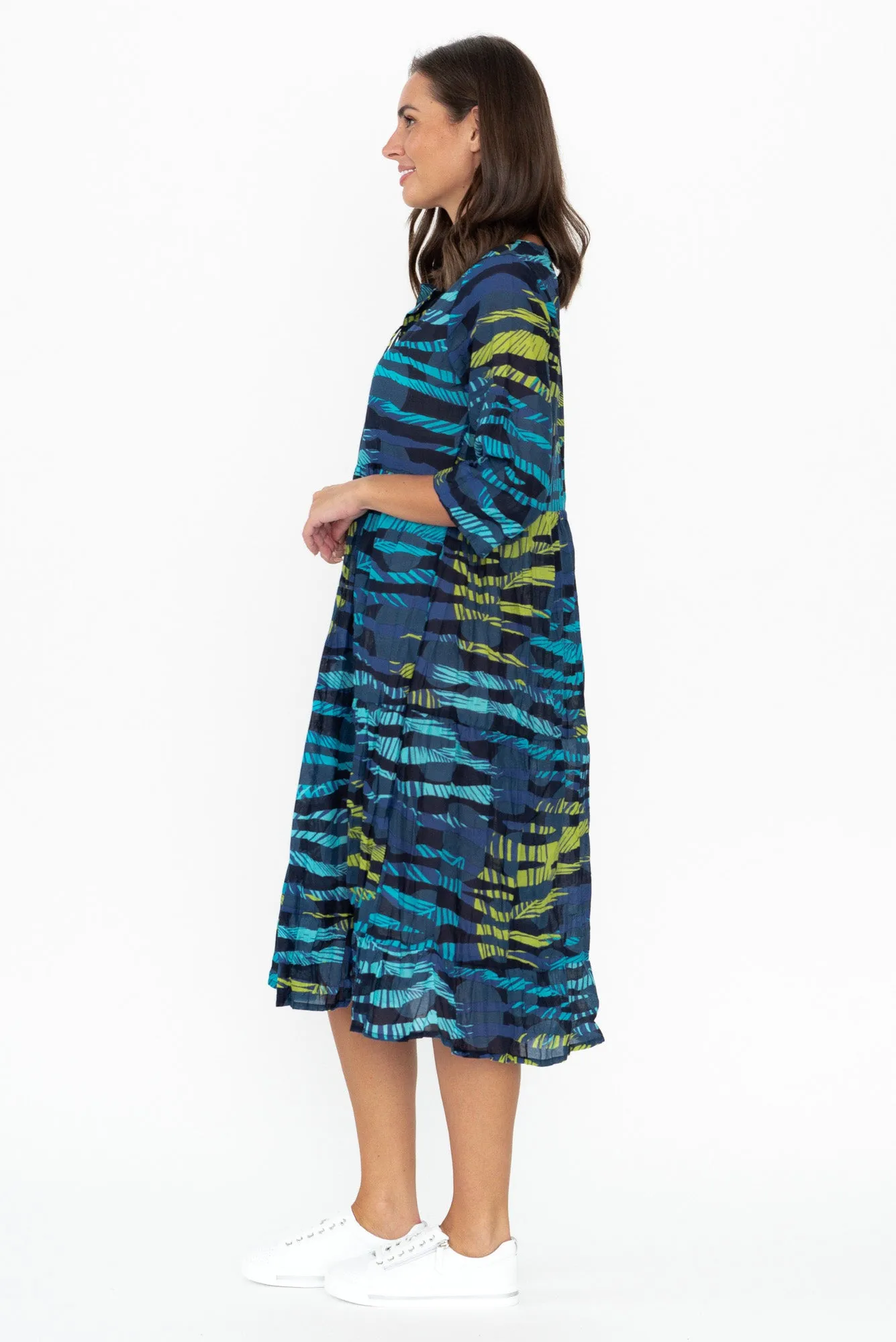 Milana Blue Foliage Crinkle Cotton Dress sold by Blue Bungalow product image thumbnail 3