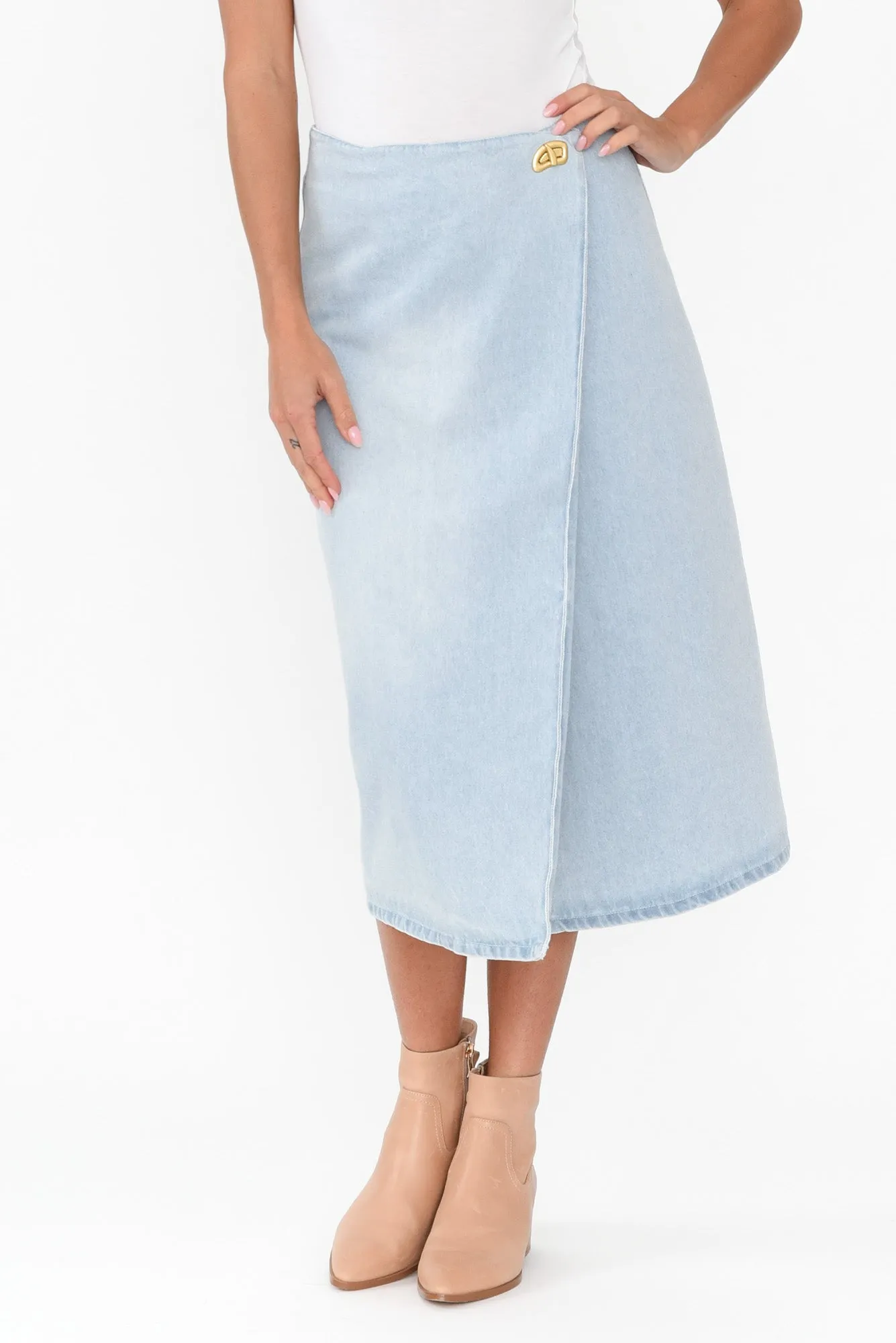 Flight Light Blue Denim Wrap Skirt sold by Blue Bungalow product image thumbnail 2
