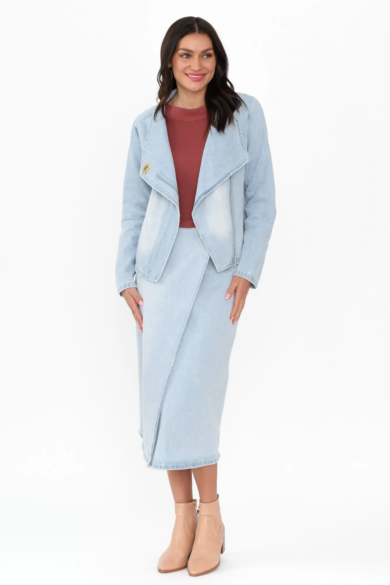 Flight Light Blue Denim Wrap Skirt sold by Blue Bungalow product image thumbnail 3