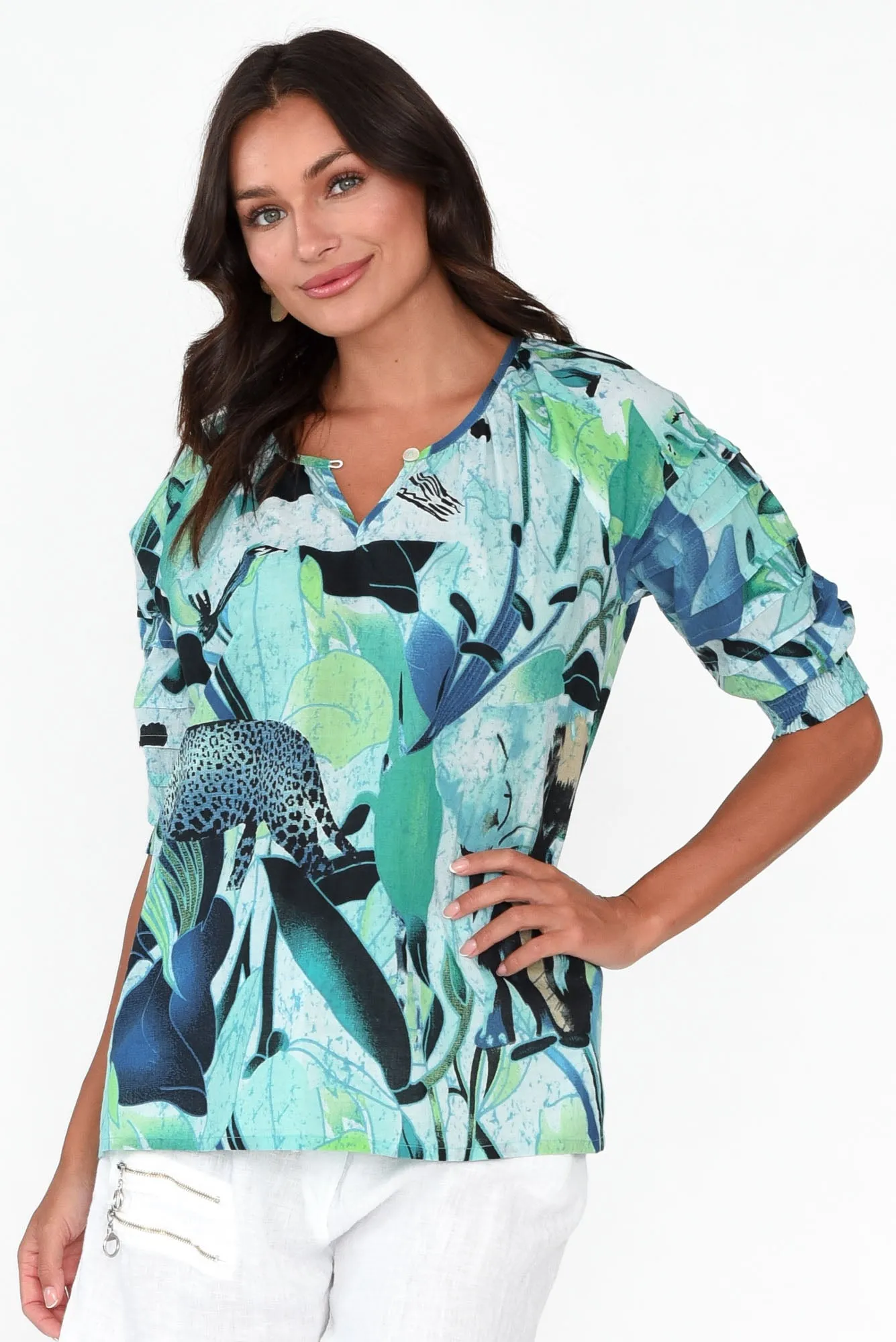 Priella Blue Jungle Cotton Top sold by Blue Bungalow